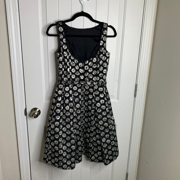Theia Black White Polka Dot Fit & Flare Cocktail Party Dress Size 4 - Picture 6 of 7